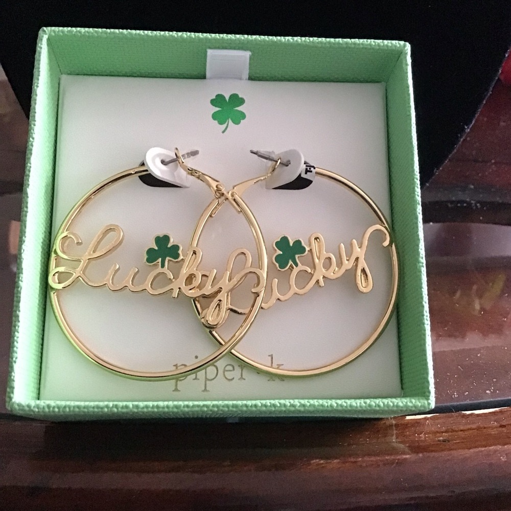 Piper K - Lucky Goldtone Hoops w Shamrock